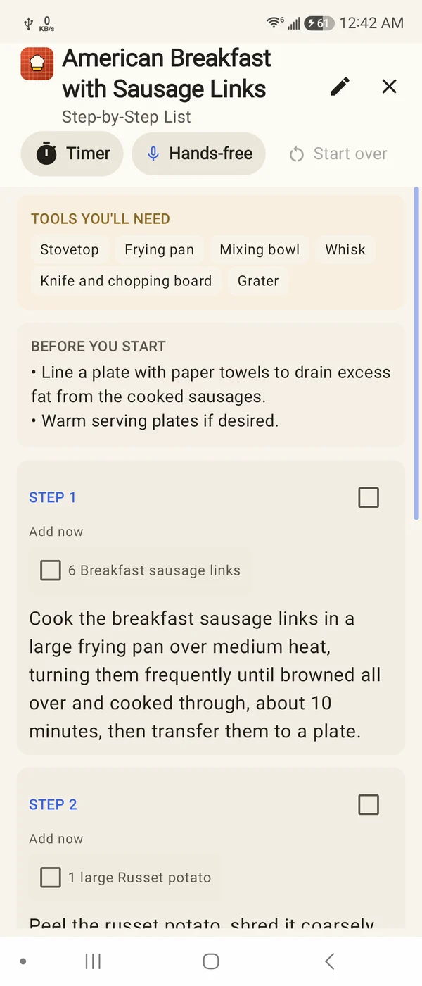 GridChef step-by-step cooking view